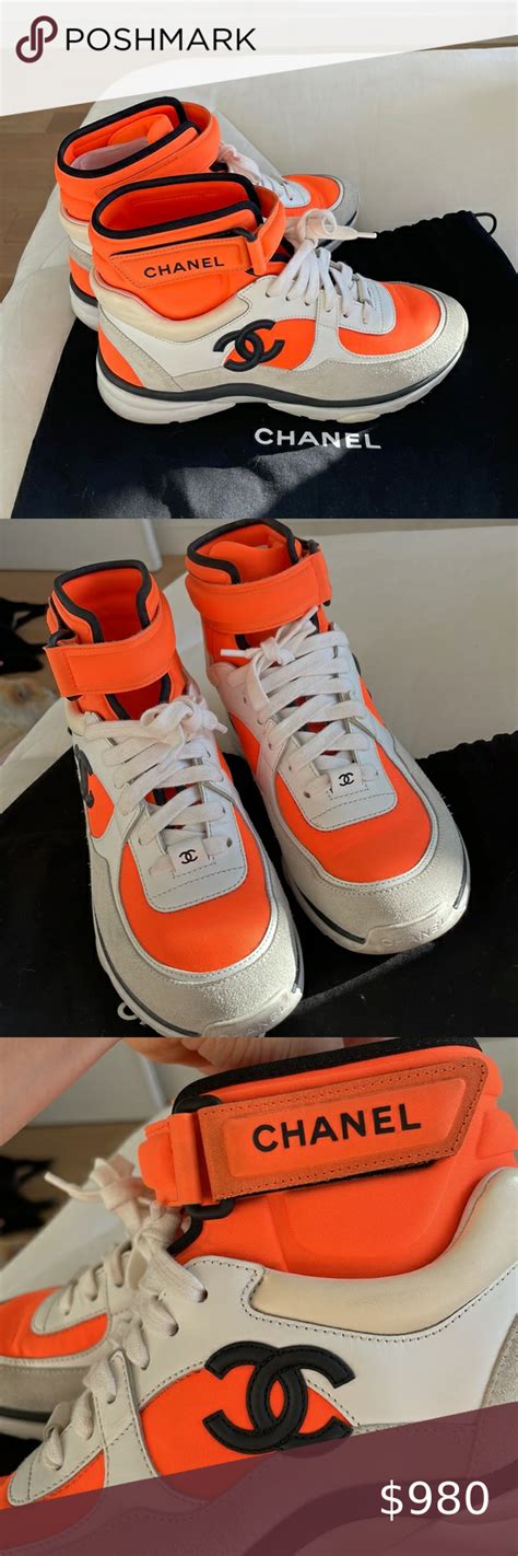 chanel sneakers 2022|Chanel orange high top sneakers.